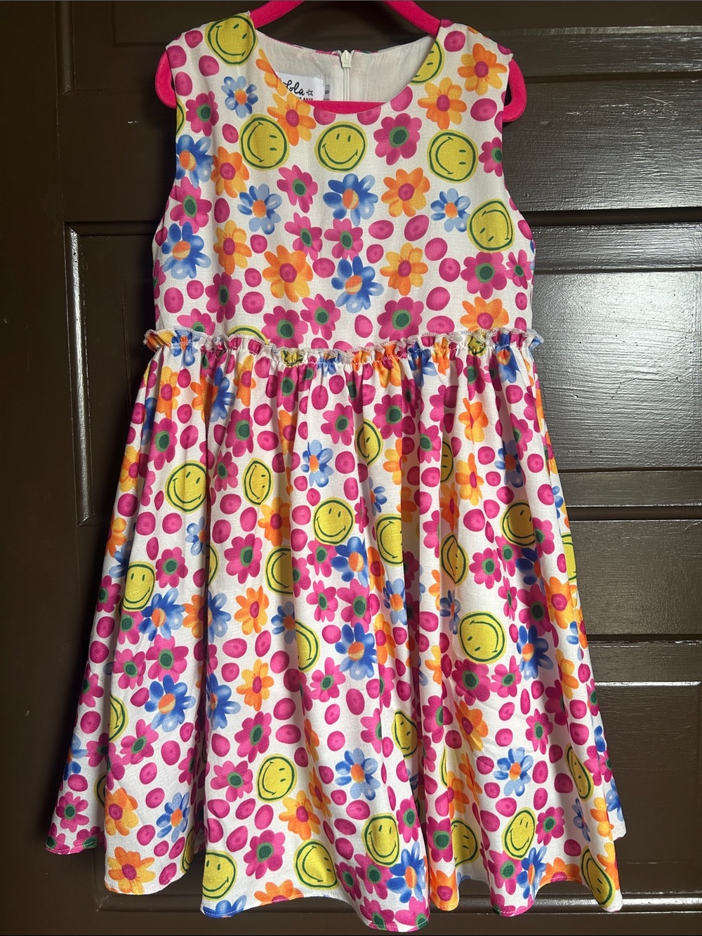 Lola + The Boys Pink Smiley Face Floral Sleeveless Dress